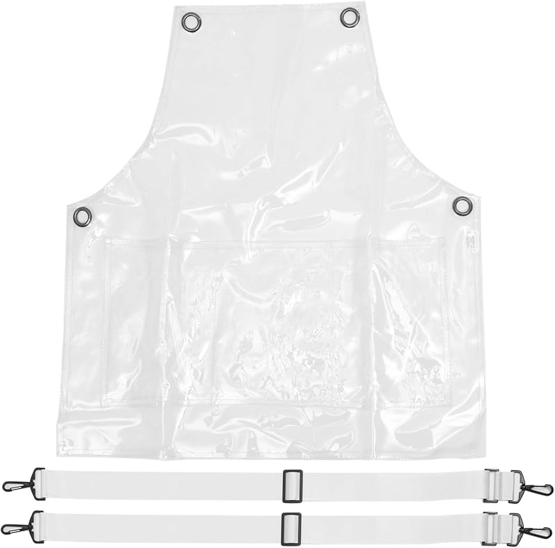Angoily Tablier de Coiffeur Sangle Croisée Réglable Transparent en Tpu Léger et Résistant à L'Huile, Travail e