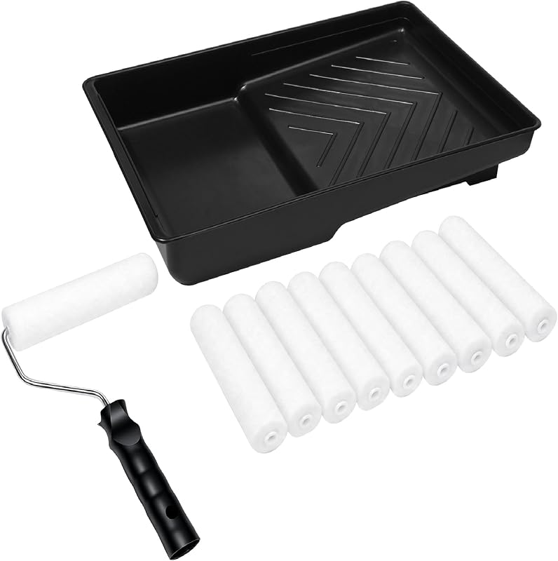 AiQInu Paint Roller Kit 12 Pieces, Includes 10 Paint Rollers (15 cm) + 1 Frame + 1 Tray, Lacquer, Professional