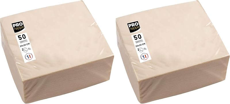 Pronappe SV622002I Cocktail Napkins 20 x 20 cm Pack of 50 Micro-Embossed 2-Ply Wadding Ivory (Pack of 2)