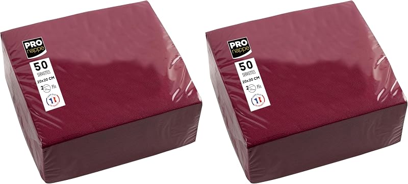 Pronappe SV622008I Cocktail Napkins 20 x 20 cm Pack of 50 Micro-Embossed Paper 2-Ply Wadding Burgundy (Pack of