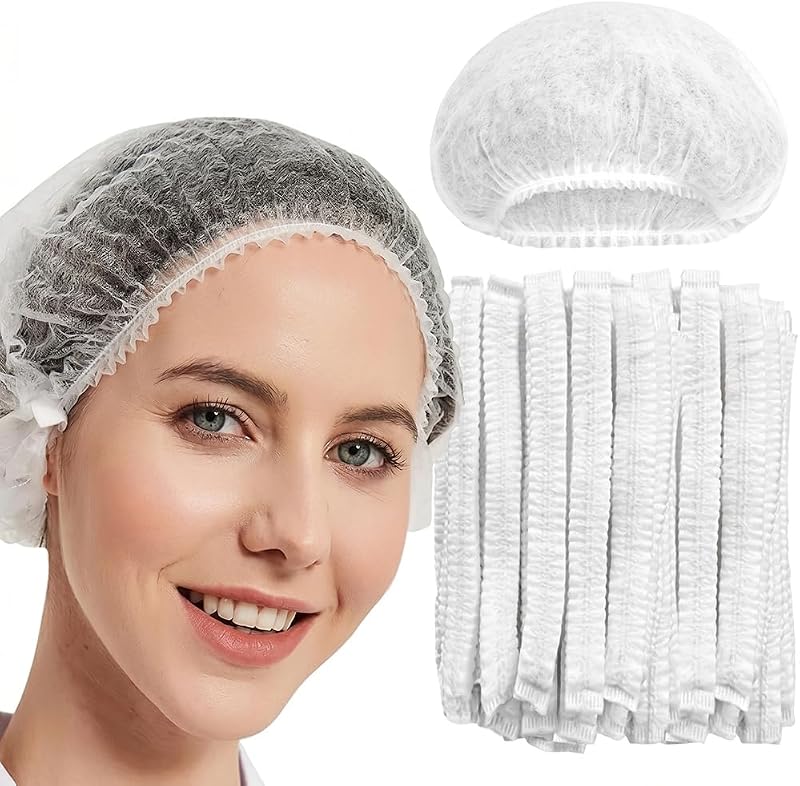 100 Pieces Disposable Shower Caps Non-Woven Elastic Shower Caps for Living Room Spa Kitchen Food Service (Whit