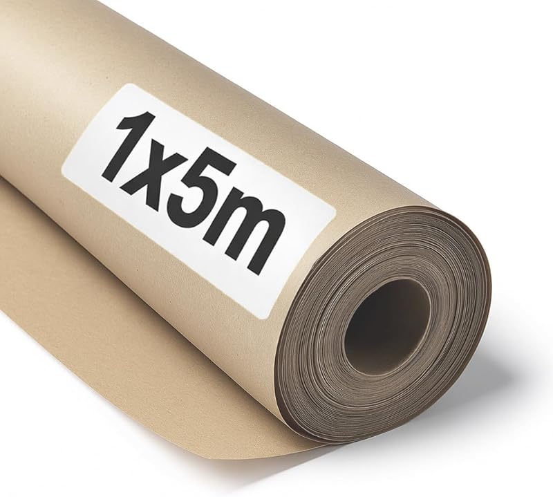 OFITURIA Natural Brown Kraft Paper - Roll 1 x 5 m - 1 Roll - Gift Wrapping Paper for Parcel, DIY and Moving Ho