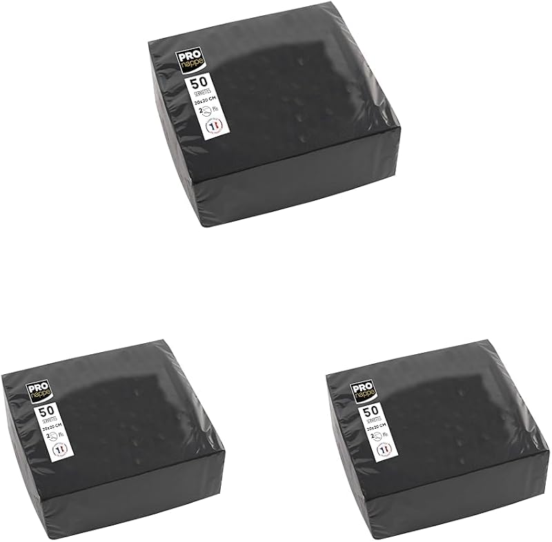 Pronappe SV622021I Cocktail Napkins 20 x 20 cm Pack of 50 Micro-Embossed 2-Ply Wadding Black (Pack of 3)