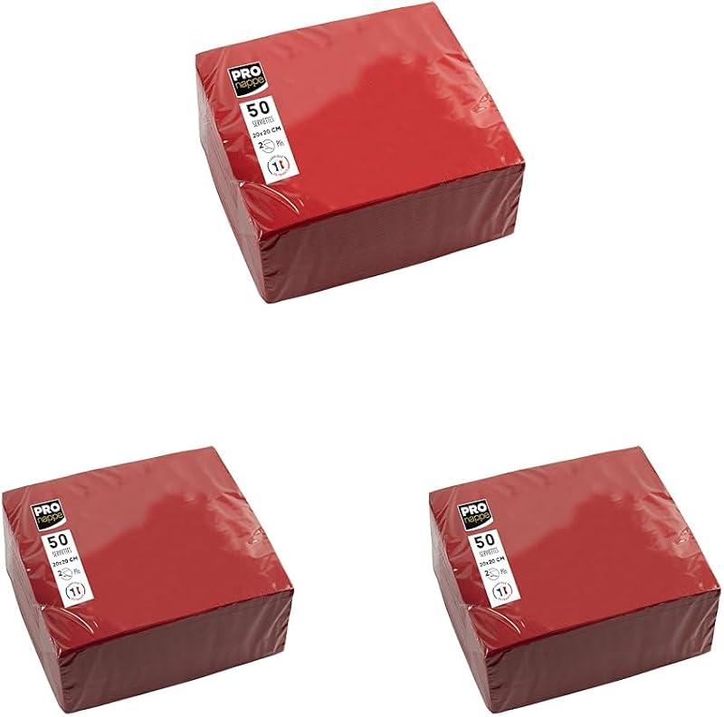 Pronappe SV622009I Cocktail Napkins 20 x 20 cm Pack of 50 Micro-Embossed 2-Ply Wadding Red (Pack of 3)