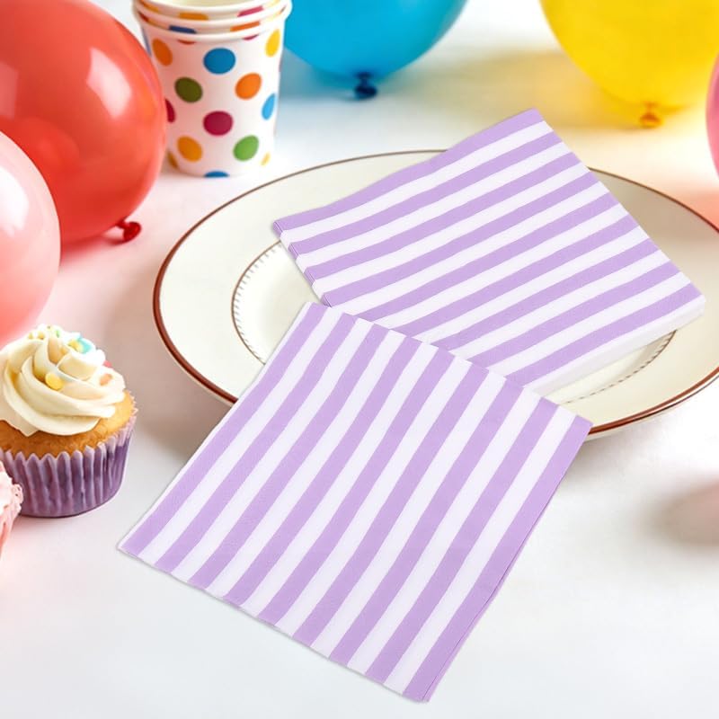 20 Pack Pastel Stripe Disposable Paper Napkins 13 x 13 Inches for Cocktail, Drinks, Guests, Party, Birthday, D
