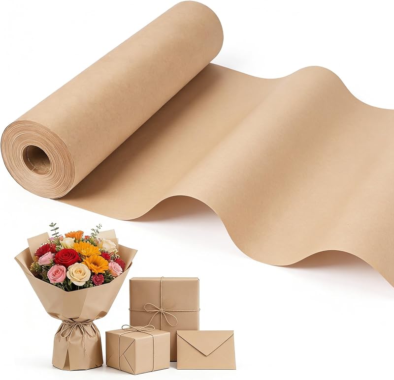 Euqvunn Kraft Paper, 30cm x 35m Roll of Kraft Paper, 80gsm Brown Recyclable Gift Paper - Kraft Paper for Craft