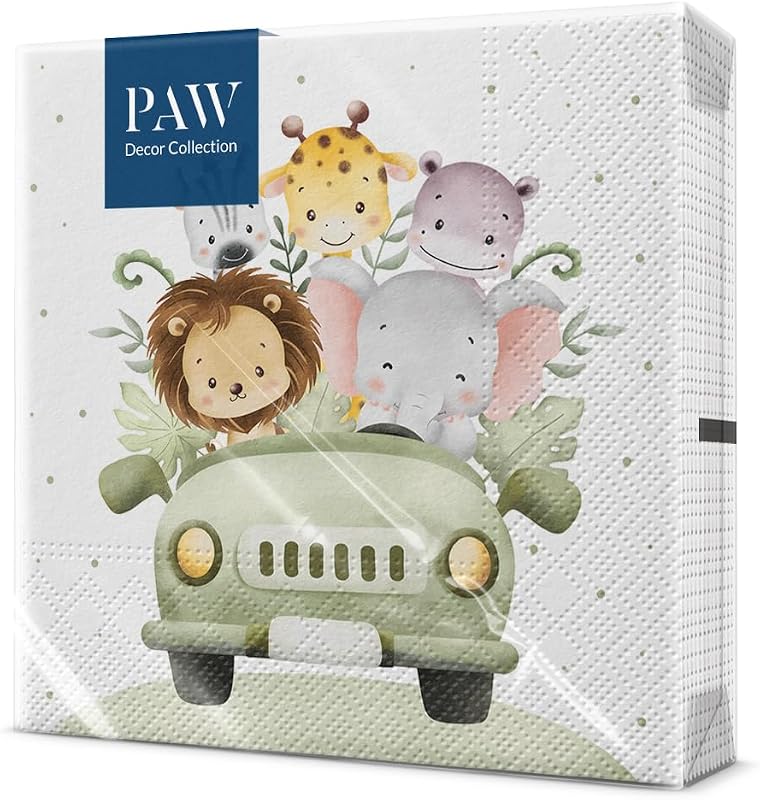 PAW – 20 Coloured Paper Napkins (33 x 33 cm) | Safari Fun – The Design That Will Make Your Party Unique | Part