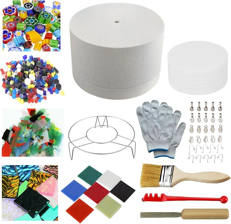 Grand kit de four à micro-ondes de 15 pièces pour fusion du verre – Ensemble complet avec papier de four, verr