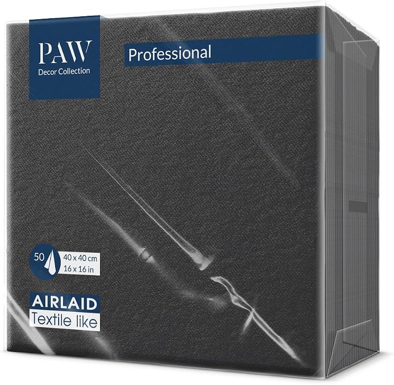 PAW – 50 Airlaid Napkins Plain Fabric Look (40 x 40 cm) | High Quality Absorbent Napkins | Ideal for Weddings,