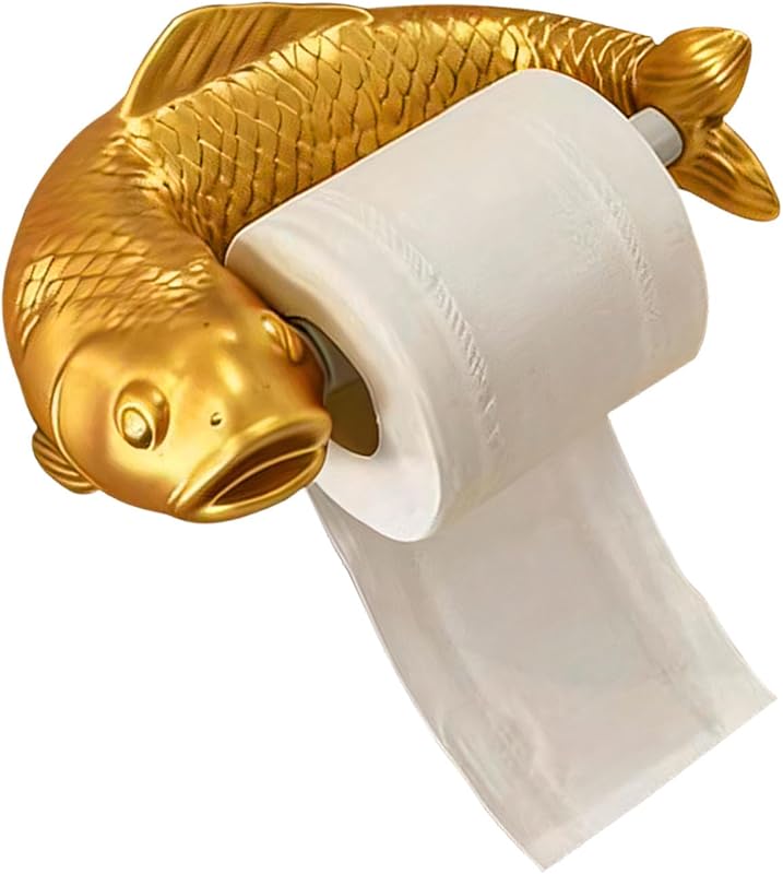 Oxxggkao Porte-rouleau de papier toilette décoratif en forme de poisson doré facile à installer pour cuisine,