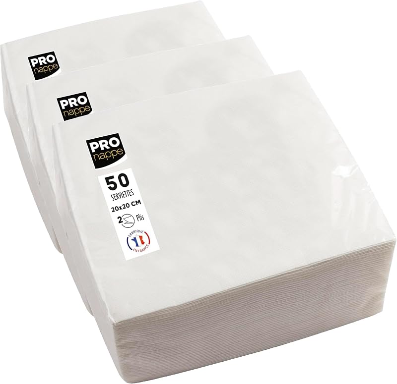 Pronappe SV622001I Cocktail Napkins 20 x 20 cm Pack of 50 Micro-Embossed 2-Ply Wadding White (Pack of 3)