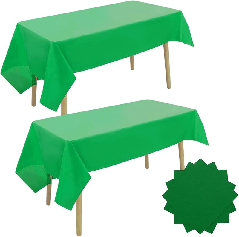 GHKJOK Lot de 2 nappes en plastique vert émeraude vif avec 20 serviettes en papi