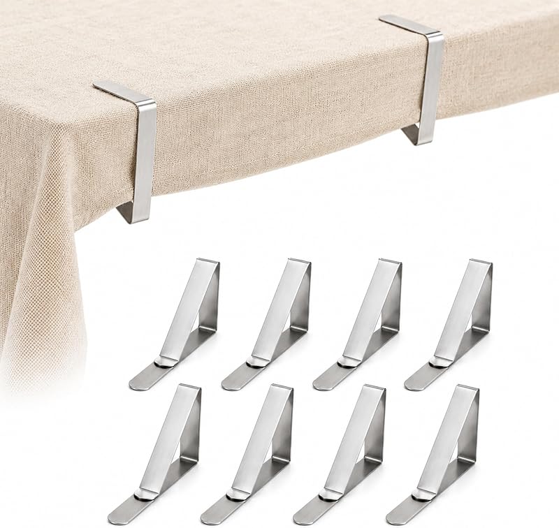 PARENCE. 8 Pcs Tablecloth Clips - 4cm Opening - Plastic & Stainless Steel Holding Clips - Strong Fixing for In