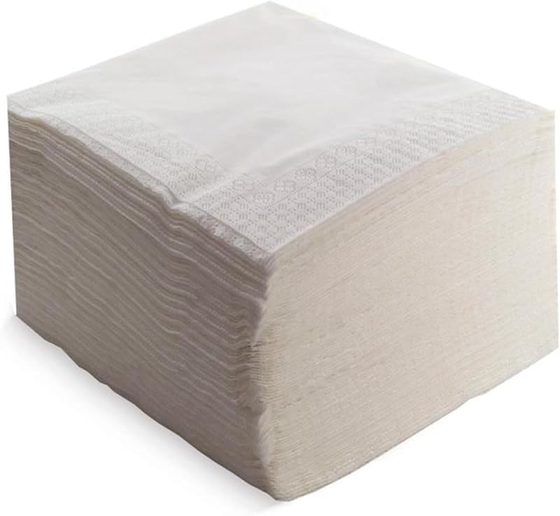 MORIGAMI Lot de 100 serviettes en papier blanches, 2 couches, lisses avec liseré, haute absorption, jetables p