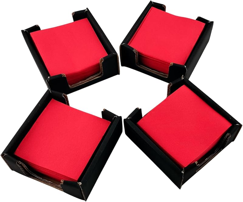 Lot de 100 serviettes en papier rouges + 4 serviettes en carton recyclé de couleur noire, idéales pour cocktai