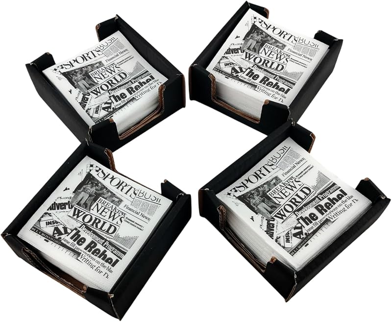 100 x Gazette Paper Napkins + 4 x Recycled Cardboard Napkins 10 x 10 cm Folded Black Hostelnovo