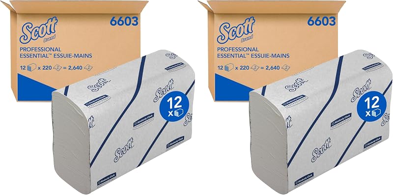 Scott® EssentialTM 6603 Hand Towels – Folded, V-Tangled, 2 Ply, White, Absorbent & Eco-Friendly - 24 Packs x 2