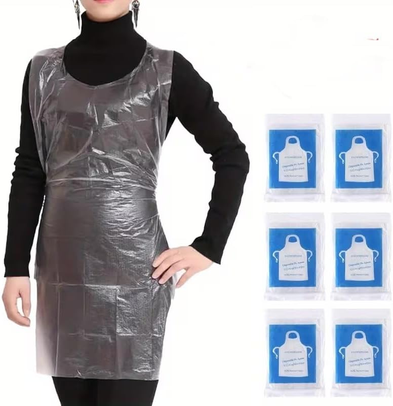 50 Pack Disposable Plastic Bibs for Adults for Kitchen, Painting, Housework, Picnics, Parties