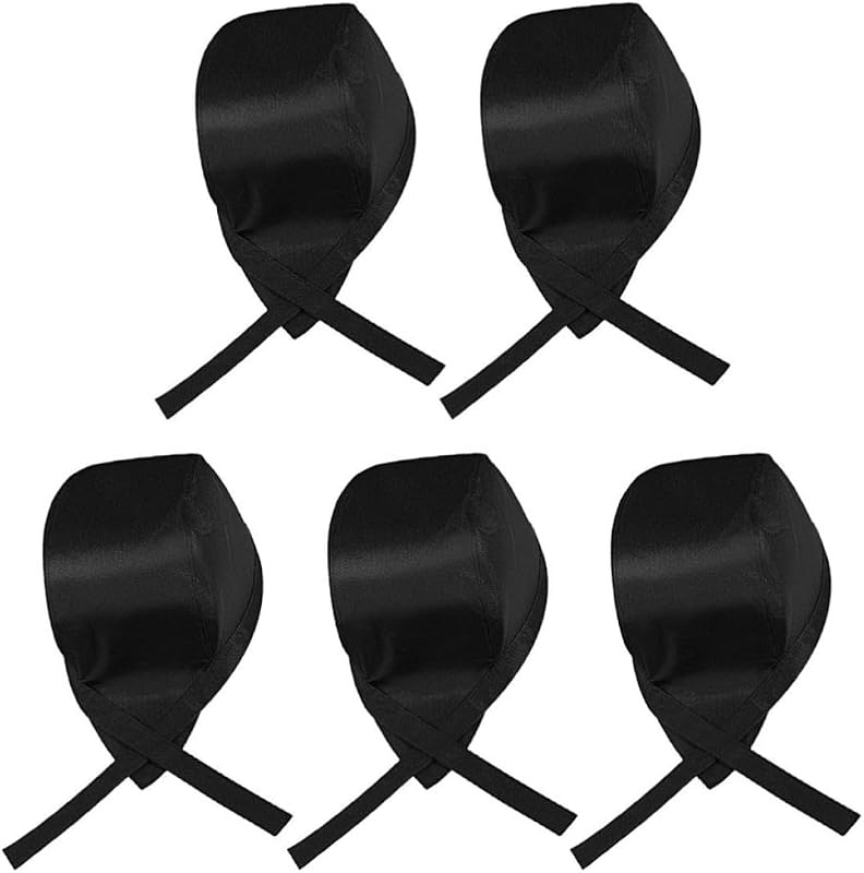 LIFKOME Lot de 5 Toques de Chef Unisexes Noires Cravates, Casquettes Cuisine Confortables en Tissu Respirant,