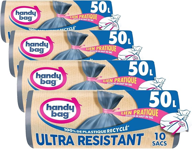 Handy Bag Practical Heavy Duty Bin Liners & Leak-Proof Bottom, 100% Recycled Plastic, 1 Roll of 10 Bin Liners 