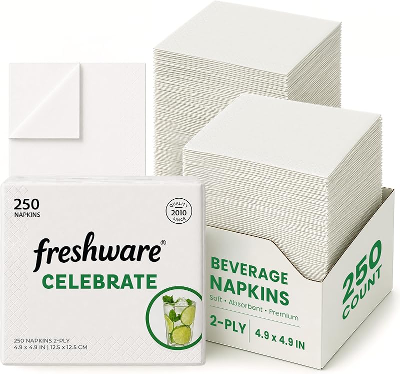 Freshware Lot de 250 serviettes jetables en papier double épaisseur pour bar, ma