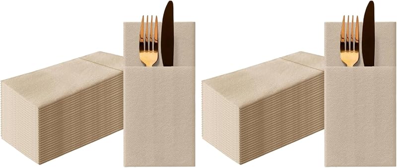 PAW Airlaid Paper Napkins, 40 x 40 cm, Foldable 1/8-25 Pieces HoReCa, Table Decoration, Plain, Beige - The tex