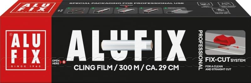 ALUFIX Film alimentaire Fix-Cut/PVC/29 cm x 300 m/transparent/emballage ergonomique/gastronomie