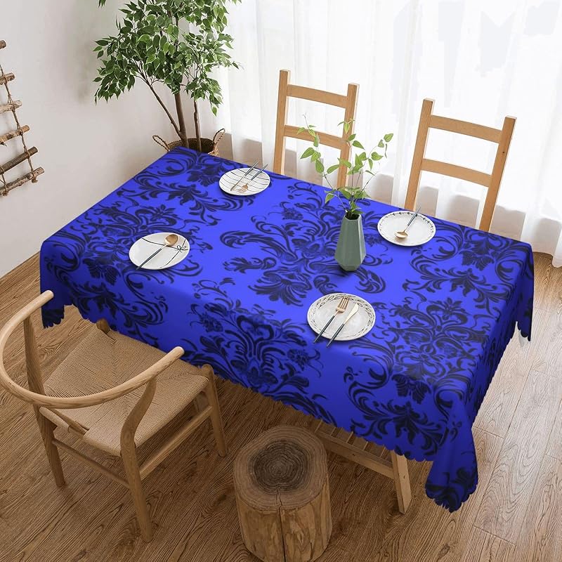 Nappe Papier Peint Vintage Bleu Baroque À Motif Damassé Couverture De Table Déperlante Nappes Rectangle Nappe