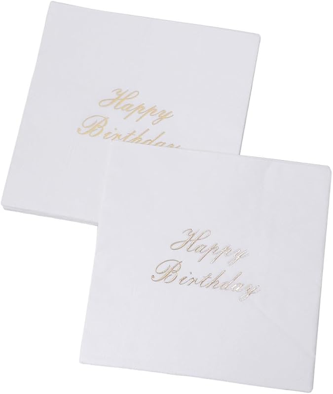 MOKKHNB Lot de 16 Serviettes en Papier Blanches Imprimées Happy Birthday pour Anniversaire et Festival, 2 Couc