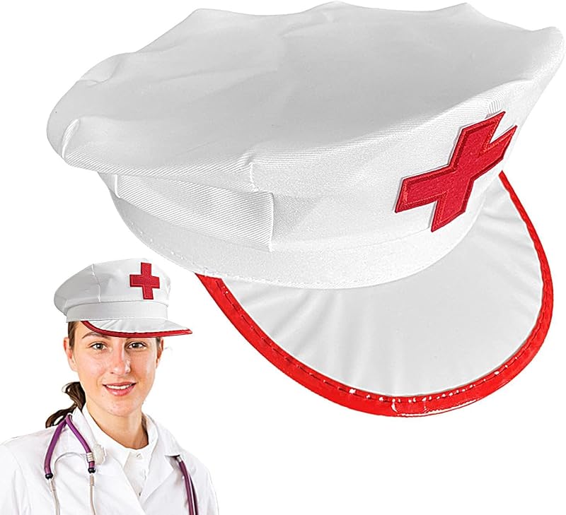 Chapeau infirmière femme Casquettes Blanches Réglables Rouge Costume | Chapeau d'Infirmière Costume pour Hallo